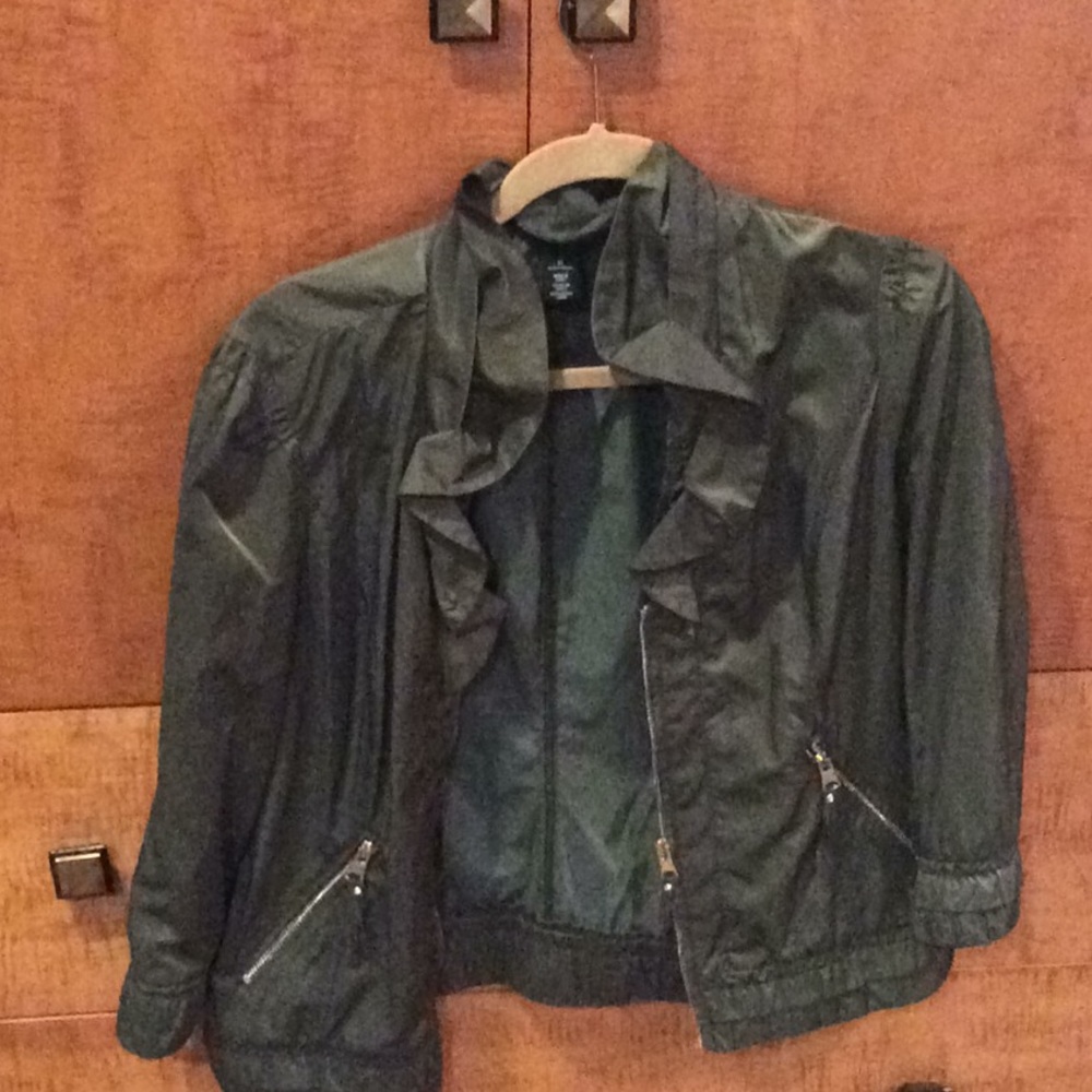 Army green jacket with ruffles